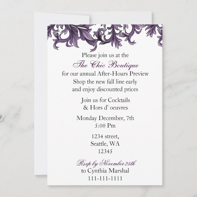 Elegant purple Business party Invitation (Front)