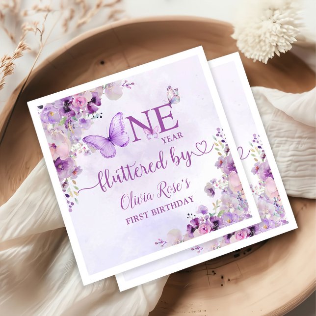 Elegant Purple Butterfly 1st Birthday Party Napkin (Creator Uploaded)