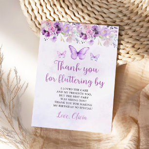 Elegant Purple Butterfly 1st Birthday Party Thank You Card