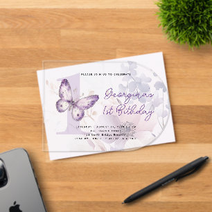 Elegant Purple Butterfly Arch First Birthday Acrylic Invitations