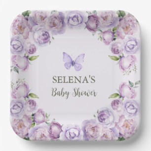 Elegant Purple Butterfly Baby Shower Paper Plate
