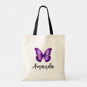 Elegant Purple Butterfly Name Girly Tote Bag