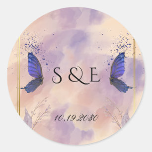 Elegant Purple Butterfly Wedding Sticker