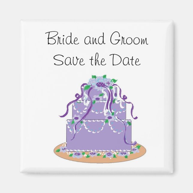 Elegant Purple Cake Save the Date Magnet (Front)