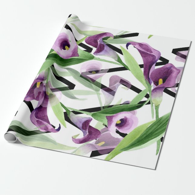 Elegant Purple Calla Flowers Wrapping Paper (Unrolled)
