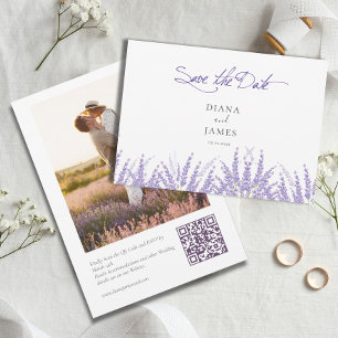 Elegant Purple Calligraphy QR Code Photo Wedding Save The Date