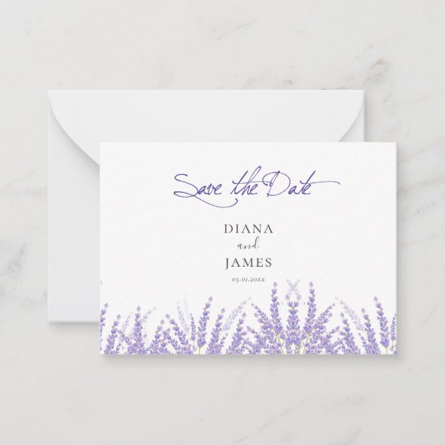 Elegant Purple Calligraphy QR Code Save the date  Card (Front)