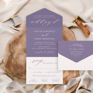 Elegant Purple Calligraphy Script Wedding All In One Invitation