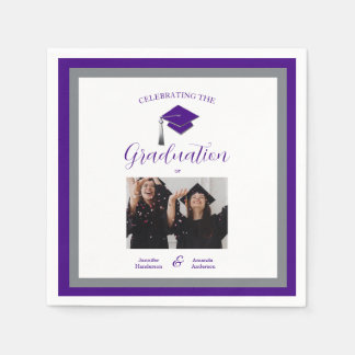 Elegant purple caps graduation 2 photo napkin