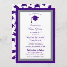 Elegant purple caps graduation ceremony invitation