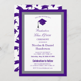 Elegant purple caps graduation ceremony invitation