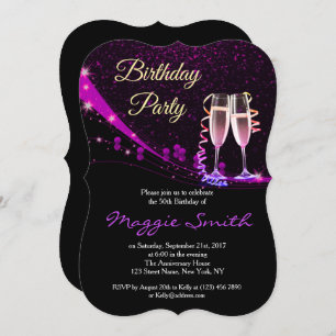 Elegant Purple Champagne Birthday Party Invite