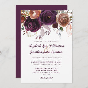 Elegant Purple Champagne Fall Floral Wedding Invitation