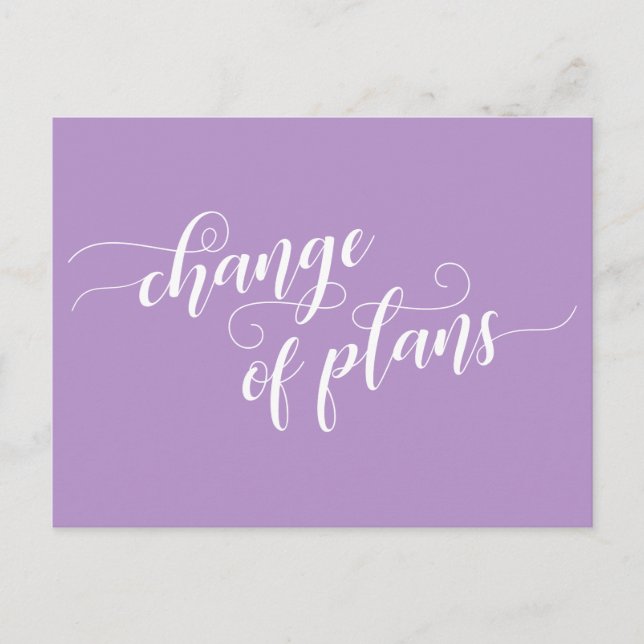 Elegant Purple Change of Plans Postponed Wedding Postcard (Front)