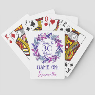 Elegant Purple Cheers to 30 Years Birthday Party Playing Cards