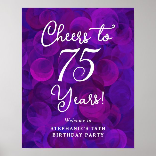 Elegant Purple Cheers to 75 Years 75th Birthday Poster (Front)