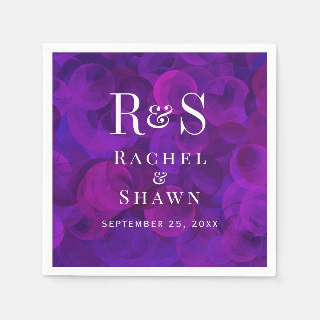 Elegant Purple Chic Modern Monogram Wedding Napkin (Front)