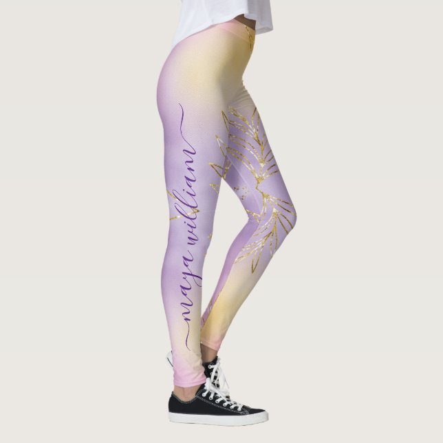 Elegant Purple Christmas Personalised Monogram  Leggings (Right)