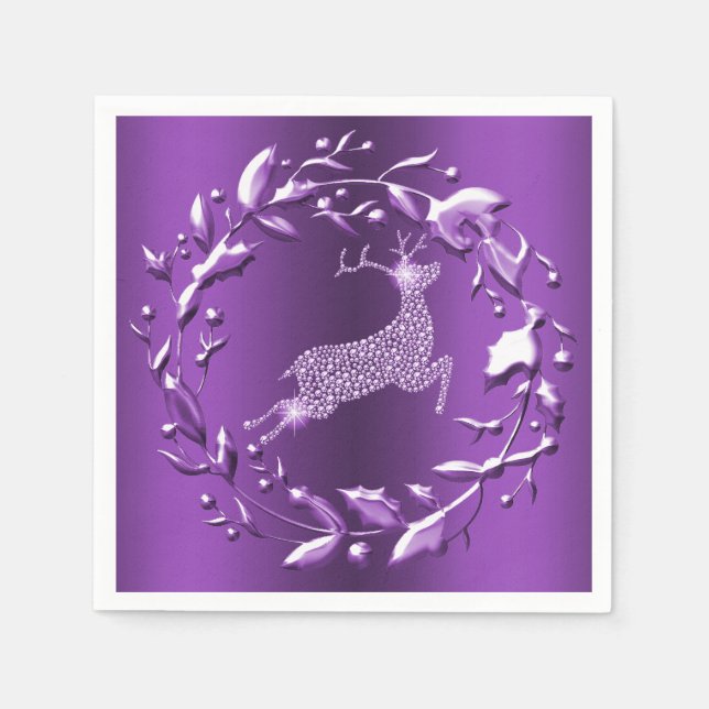 Elegant Purple Christmas Reindeer Napkin (Front)