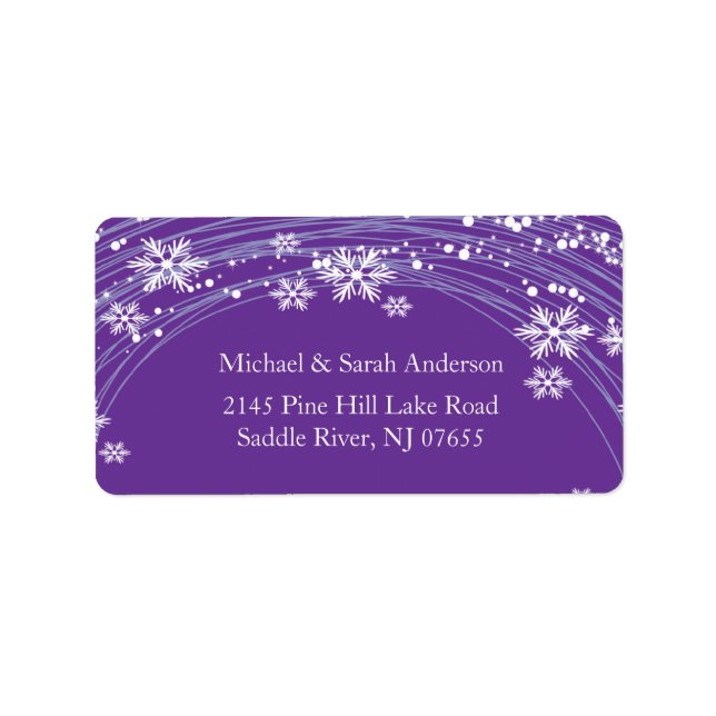 Elegant Purple Christmas Snowflakes Address Label (Front)
