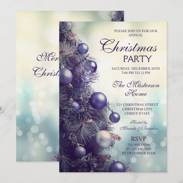 Elegant Purple Christmas Tree Christmas Party Invitation (Front/Back)