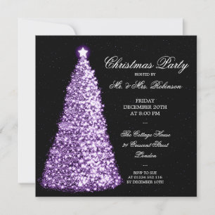Elegant Purple Christmas Tree Holiday Party Invitation