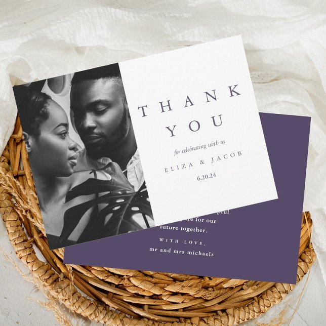 Elegant Purple Classic Photo Wedding Thank You Card (Creator Uploaded)