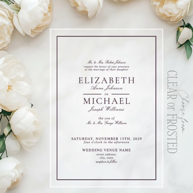 Elegant Purple Classic Script Wedding Acrylic Invitations (Creator Uploaded)