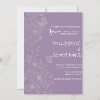 Elegant Purple Clematis & Butterflies Invitation