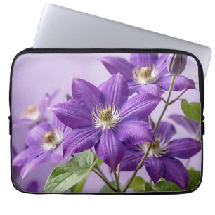 Elegant Purple Clematis Floral Bloom Laptop Sleeve