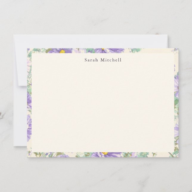Elegant Purple Cosmos Floral Personalized Notecard (Front)