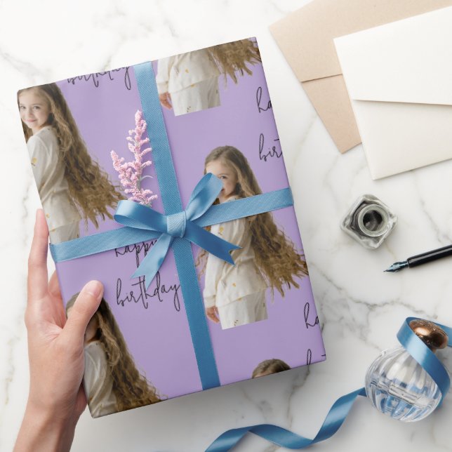 Elegant Purple & Custom Birthday text and photo - Wrapping Paper (Gifting)