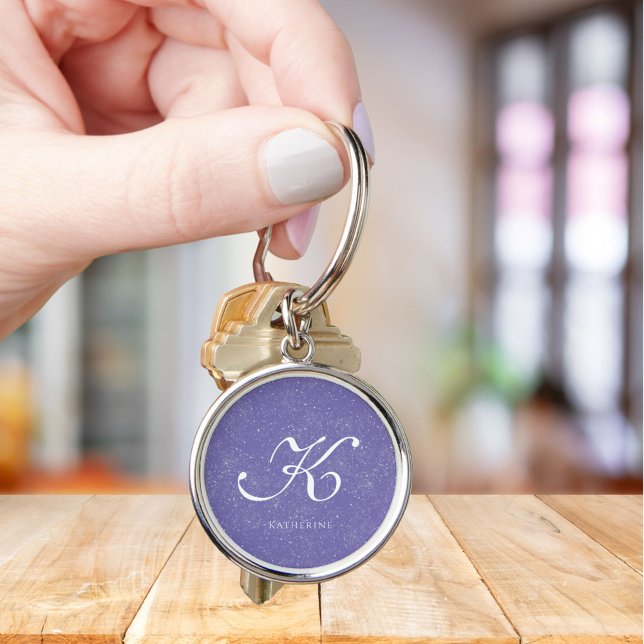 Elegant Purple Custom Monogram Name  Key Ring (Creator Uploaded)