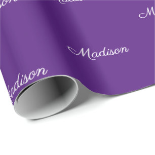 Elegant purple custom script Name birthday  Wrapping Paper