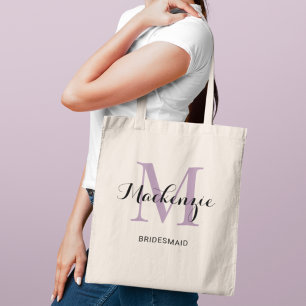 Elegant Purple Custom Wedding Bridesmaid Name Tote Bag