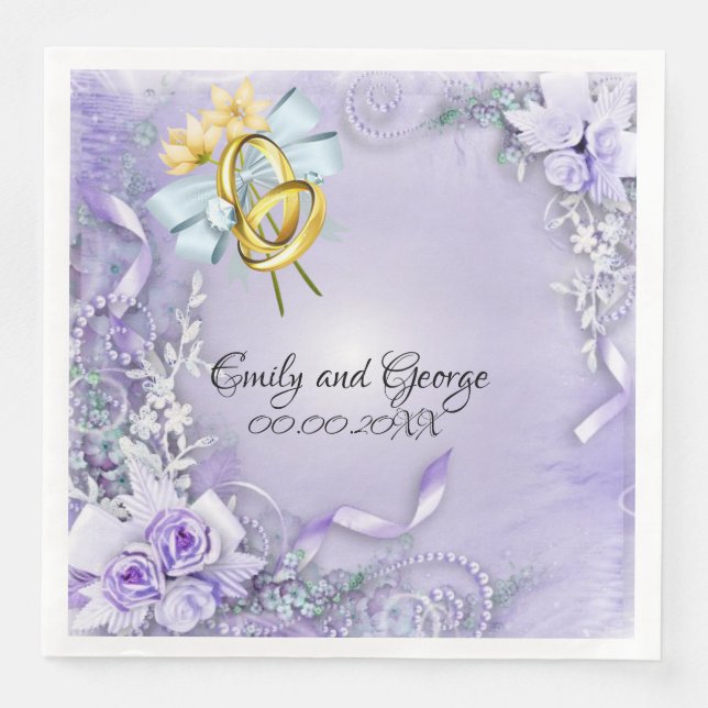 Elegant Purple Customisable Wedding Paper Napkin (Front)
