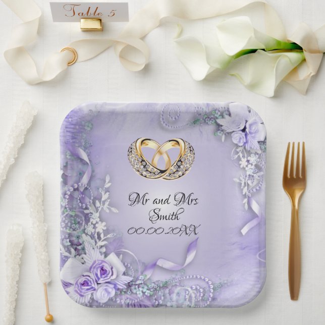 Elegant Purple Customisable Wedding  Paper Plate (Wedding)
