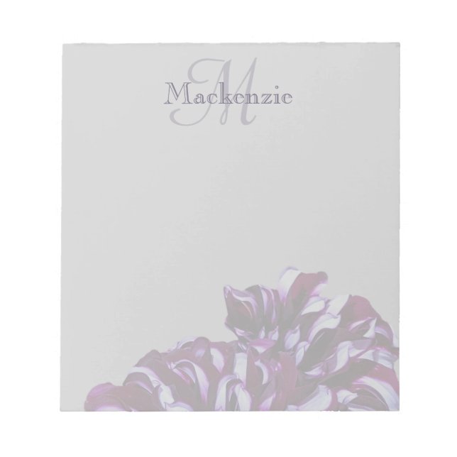 Elegant purple dahlia flowers monogram custom name notepad (Front)