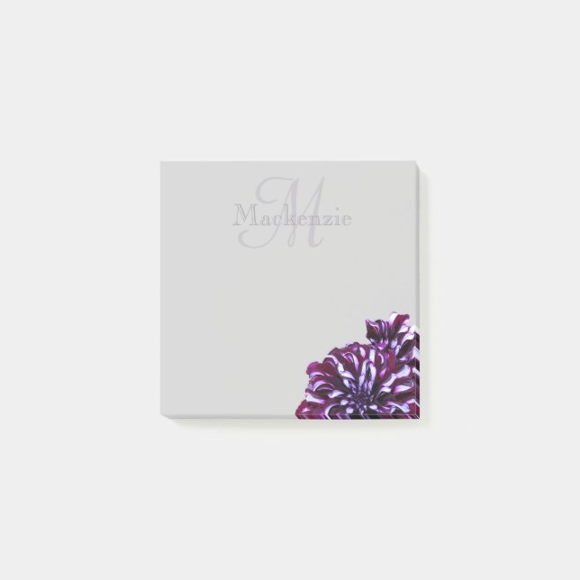 Elegant purple dahlia flowers monogram custom name post-it notes (Front)