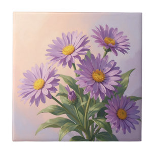 Elegant Purple Daisy Bouquet Ceramic Tile