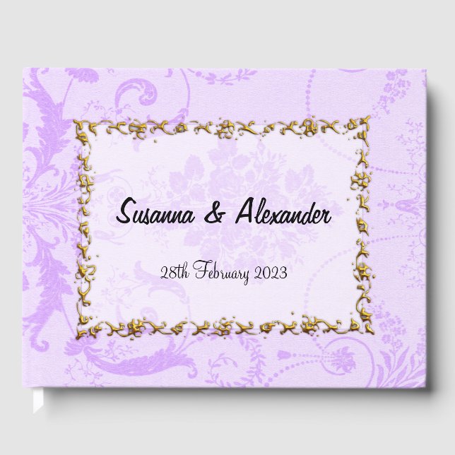 Elegant Purple Damask Boho Wedding Guest Book (Front)