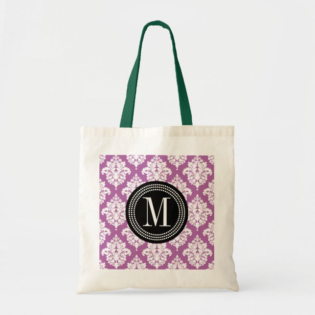 Elegant Purple Damask Personalised Tote Bag (Front)