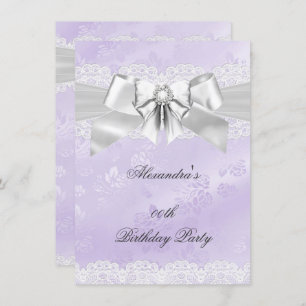 Elegant Purple Damask Silver White Birthday Party Invitation