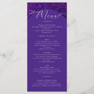 Elegant Purple Damask Wedding Menu Card