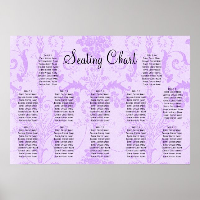Elegant Purple Damask Wedding Reception Seating Poster (Front)