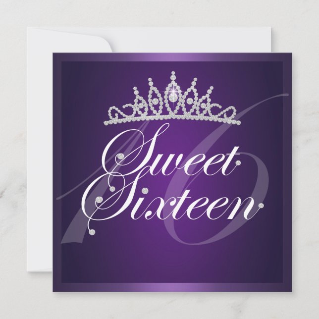 Elegant Purple Diamond Tiara Birthday Invitation (Front)