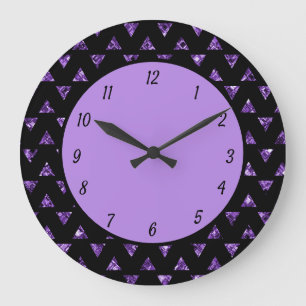 Elegant Purple Diamond Triangle Glam Sparkle Large Clock
