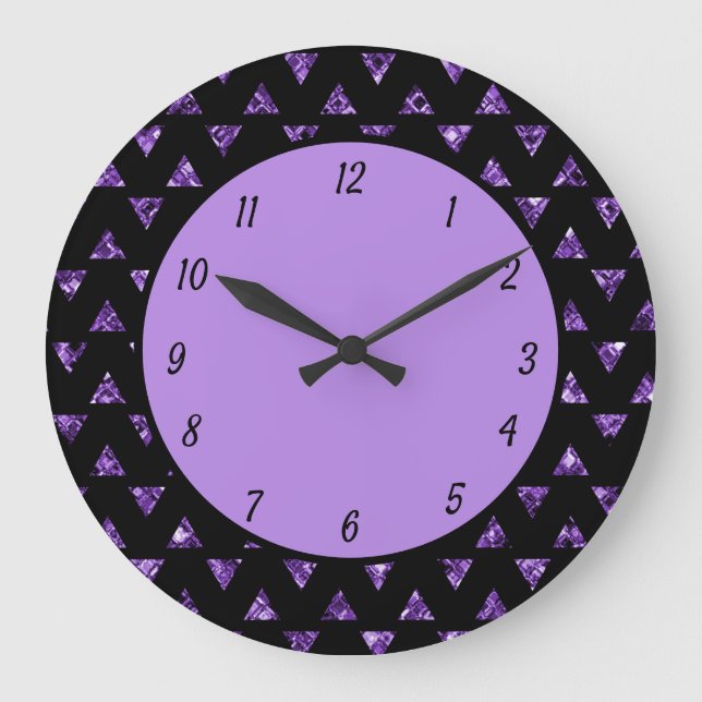 Elegant Purple Diamond Triangle Glam Sparkle Large Clock (Front)