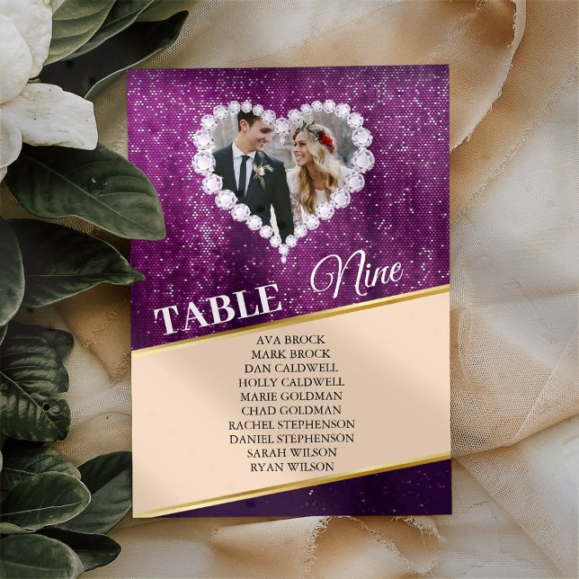 Elegant Purple Diamonds Photo Seating Chart Card (Creator Uploaded)