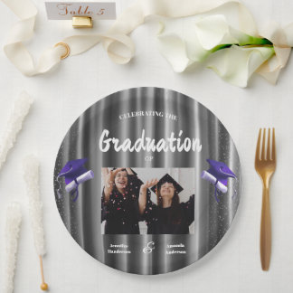 Elegant purple double graduation 2 photo paper plate